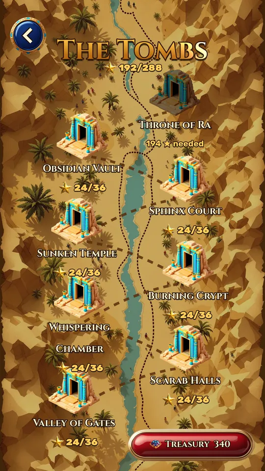 The tomb map with eight tombs along the Nile