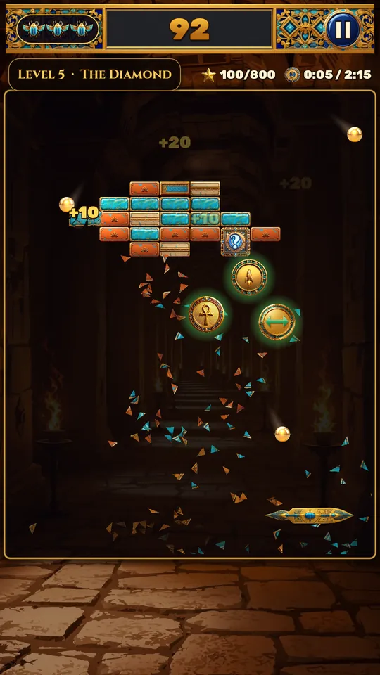 Twin orbs and falling power-up medallions in the Valley of Gates